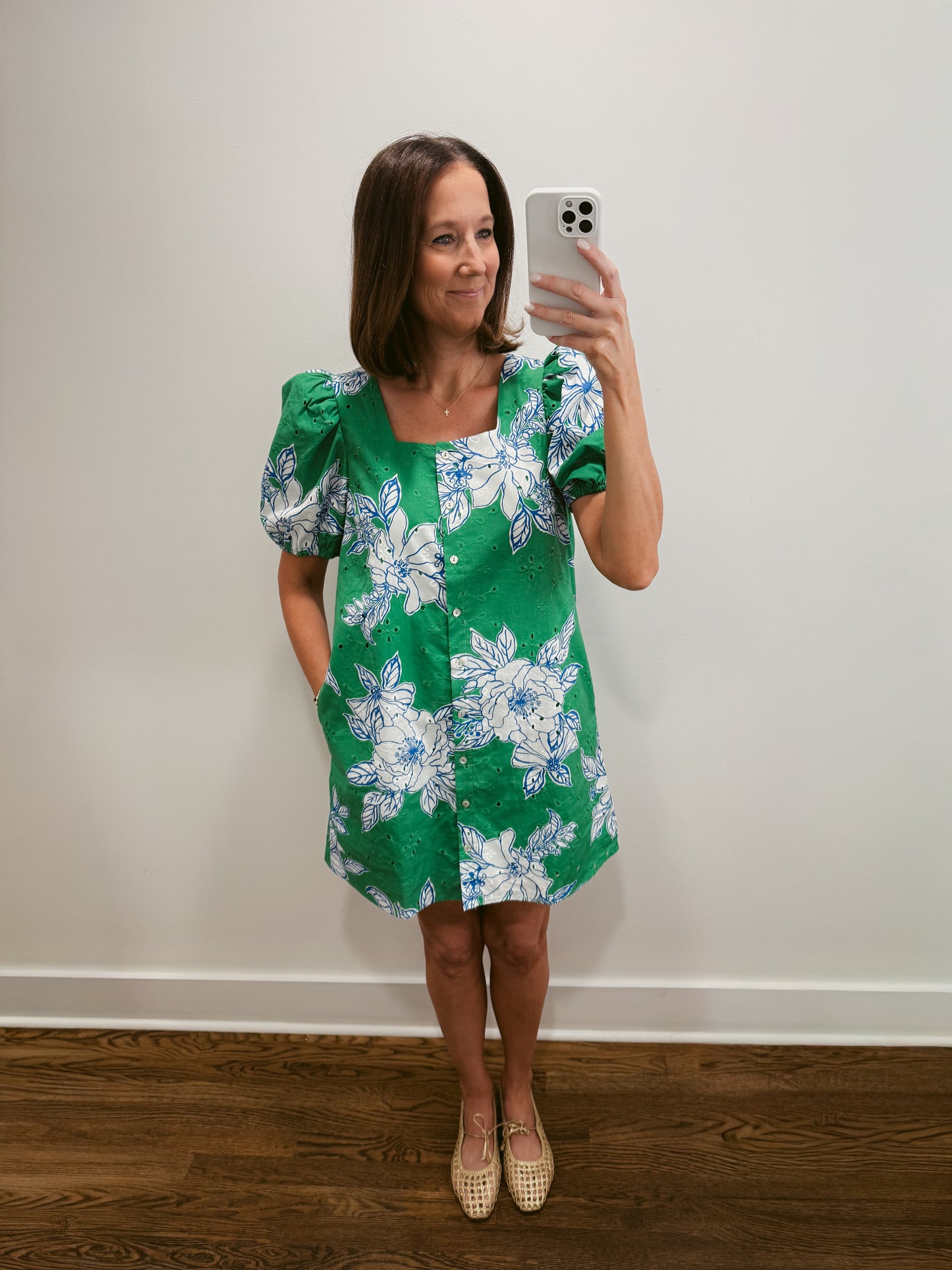 The Emerald Bloom Eyelet Mini Dress