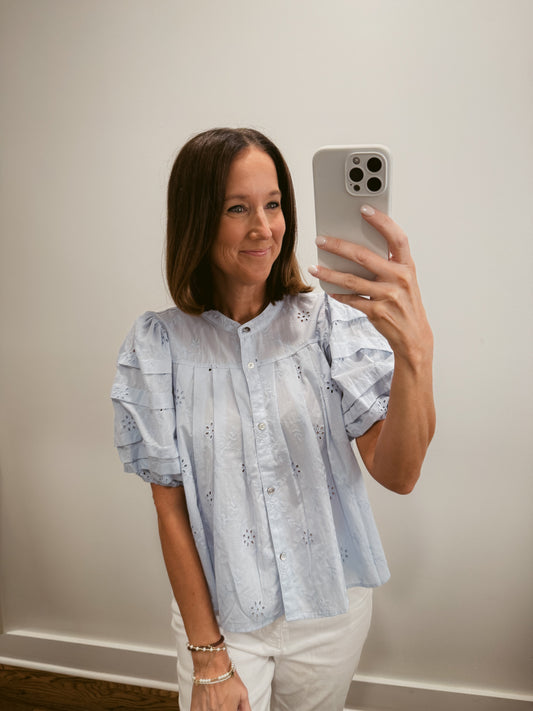 Sky Blue Eyelet Blouse