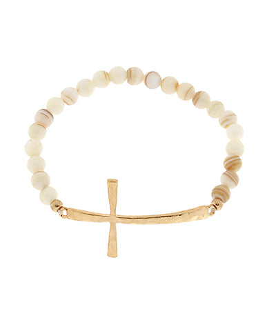 Stone Beads and Cross Bracelet