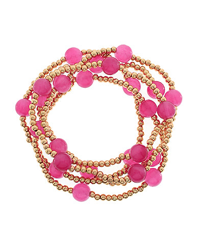 5 Row Beaded Bracelet in Fuchsia