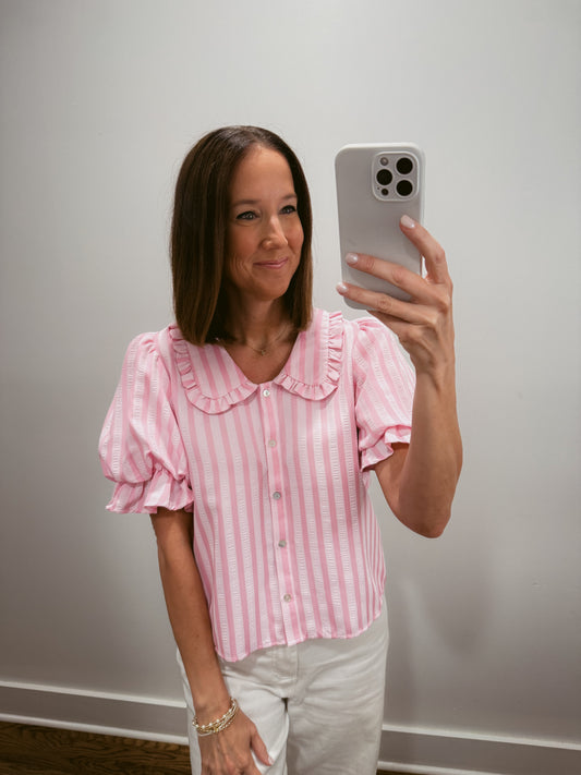 Sweet Stripe Ruffle Blouse