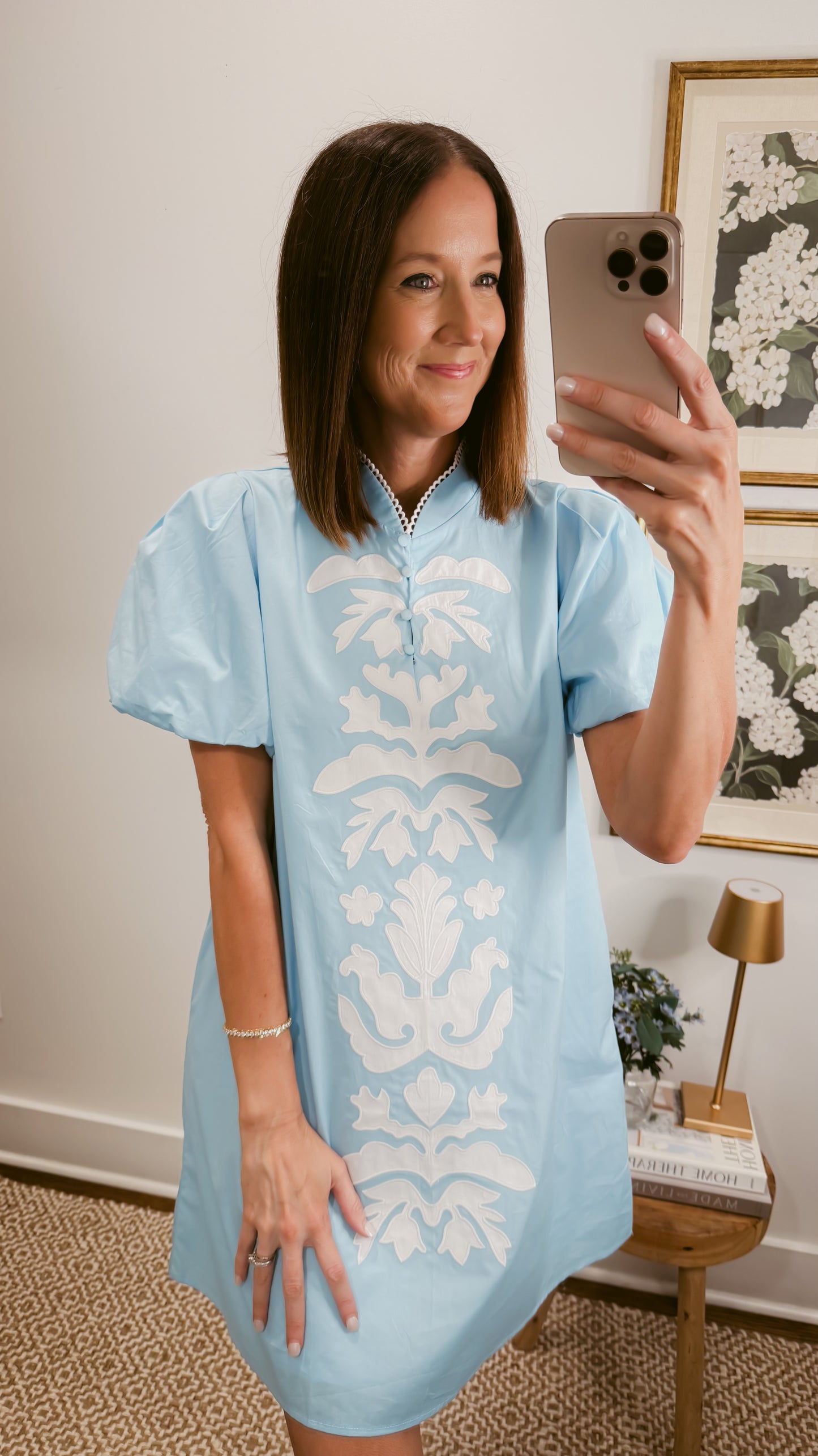 Waverly Appliqué Mini Dress in Blue