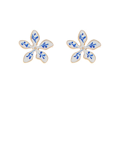 Blue White and Gold Flower Studs