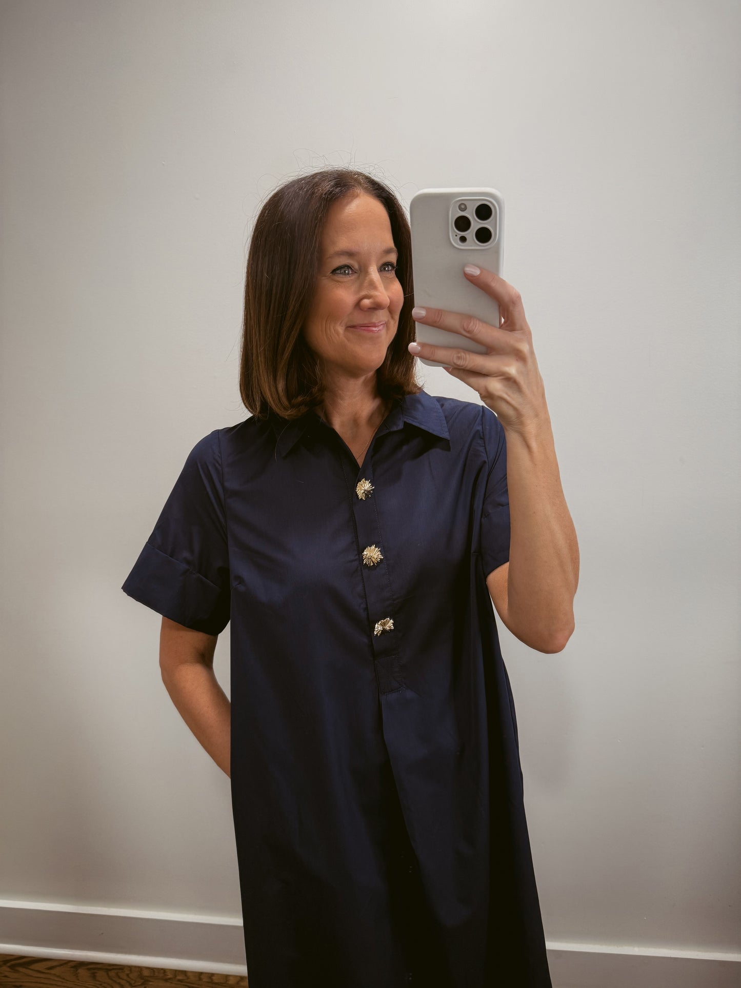 Bluebell Button Midi Dress in Navy