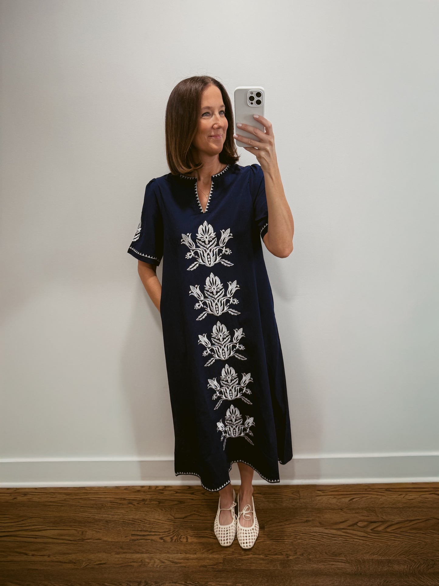 *** RESTOCKED*** Navy Embroidered Shift Dress