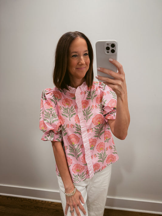 Pink Garden Ruffle Blouse