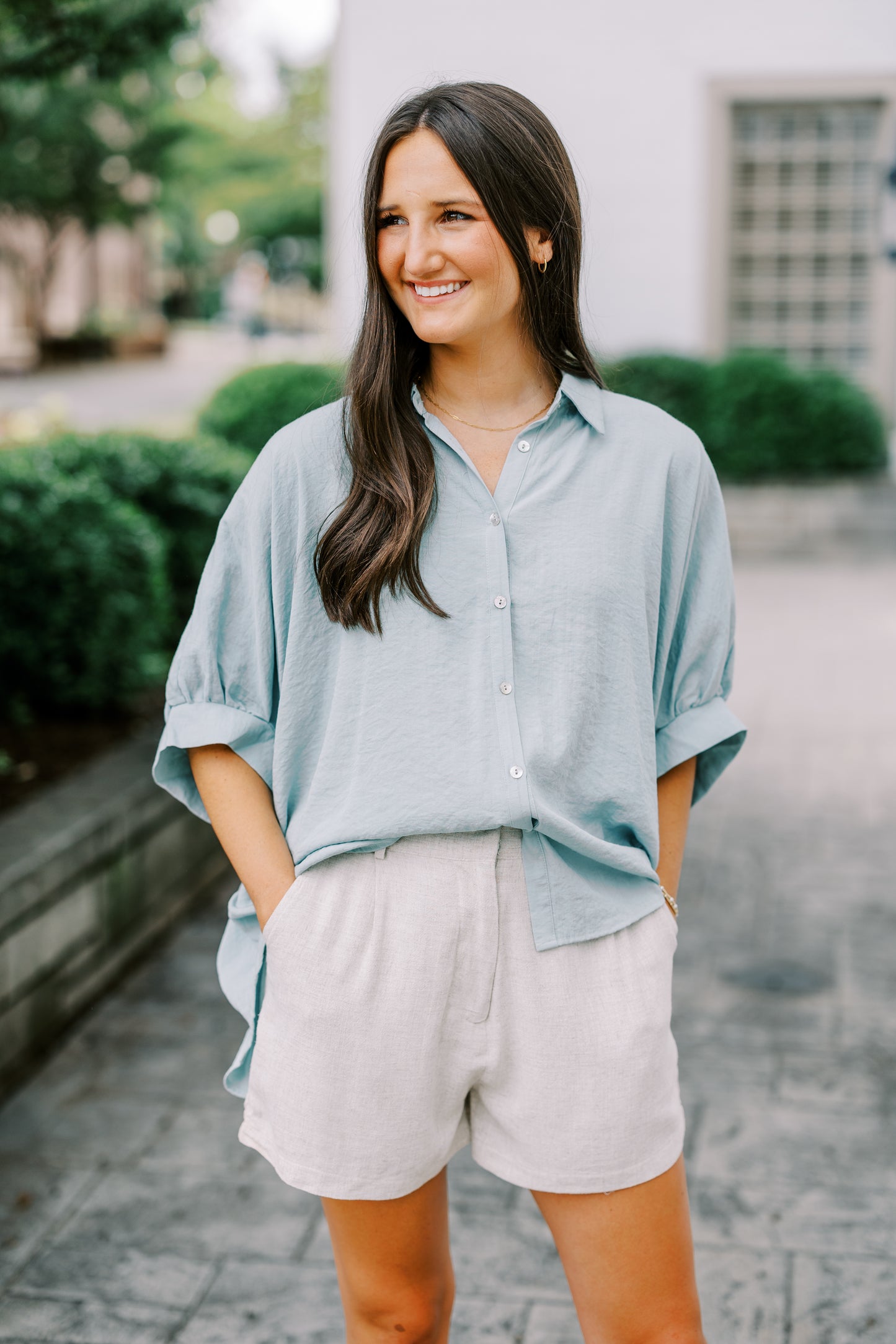 The Colleen Oversized Button Up Top in Mint