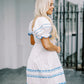The Nora Mini Dress in White & Blue