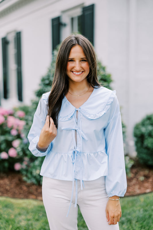 The Bethany Collared Bow Tie Top