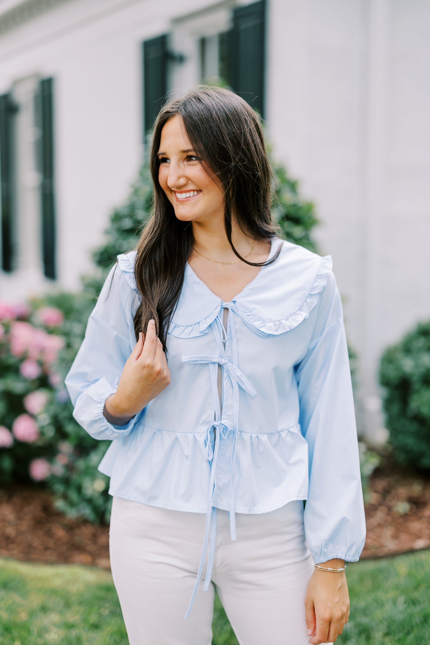 The Bethany Collared Bow Tie Top