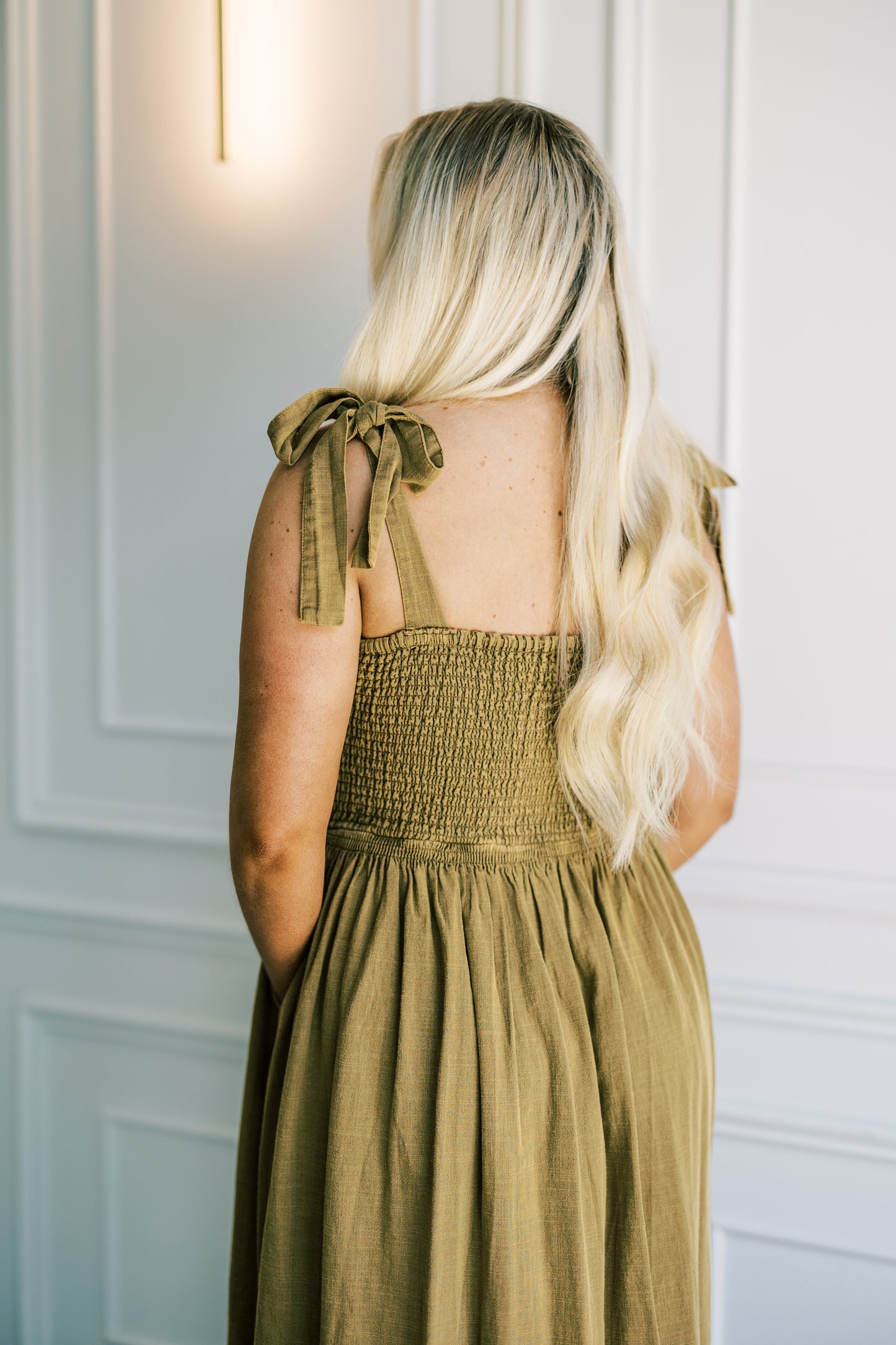 The Eloise Midi Dress in Mustard Green