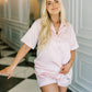 The Belle Satin Pajama Set in Champagne Pink