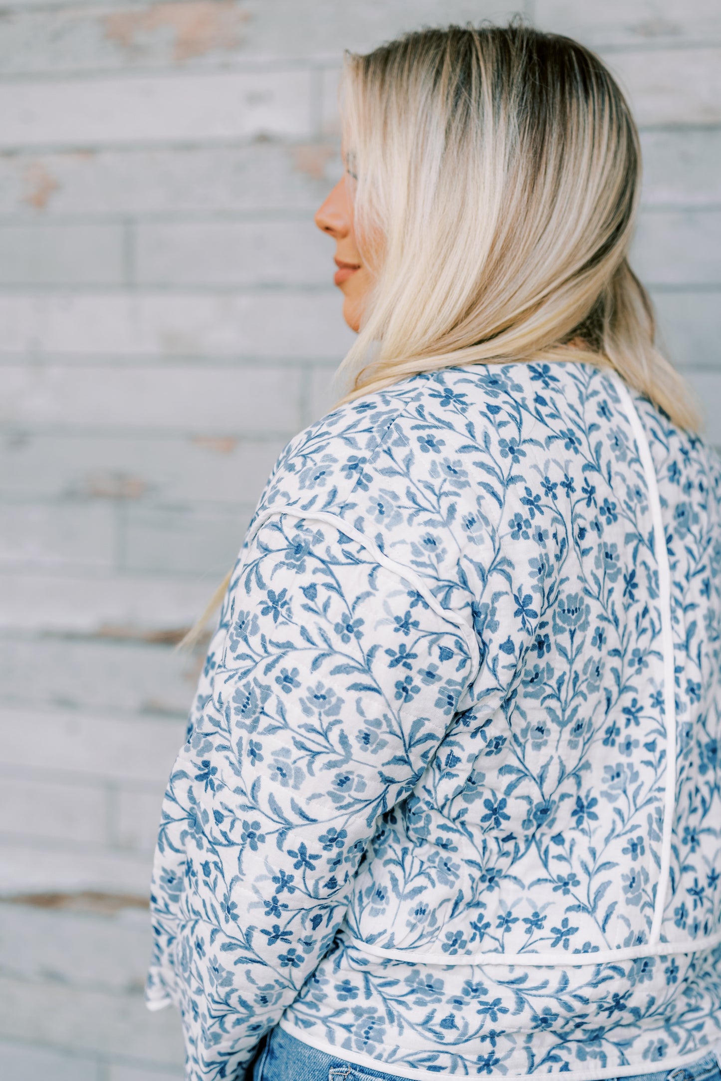 The Gisselle Blue Floral Quilted Jacket