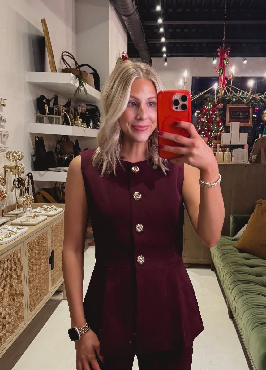 DOORBUSTER! Maroon Gold Button Sleeveless Top
