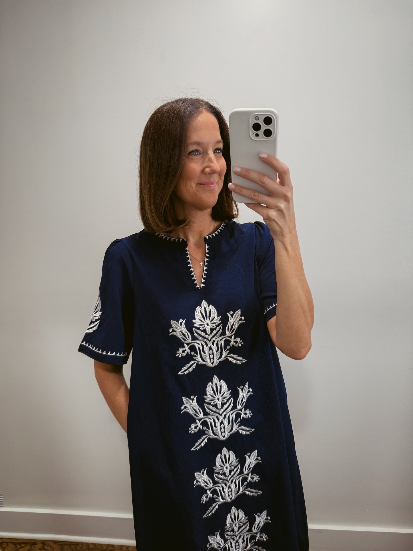 *** RESTOCKED*** Navy Embroidered Shift Dress