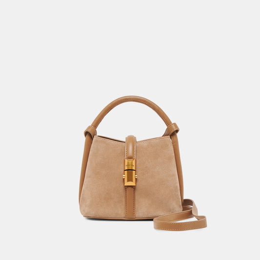 The Neve Mini Bucket Bag in Taupe Suede