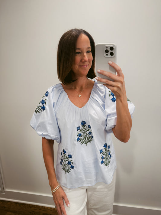 The Blue Blossom Embroidered Blouse
