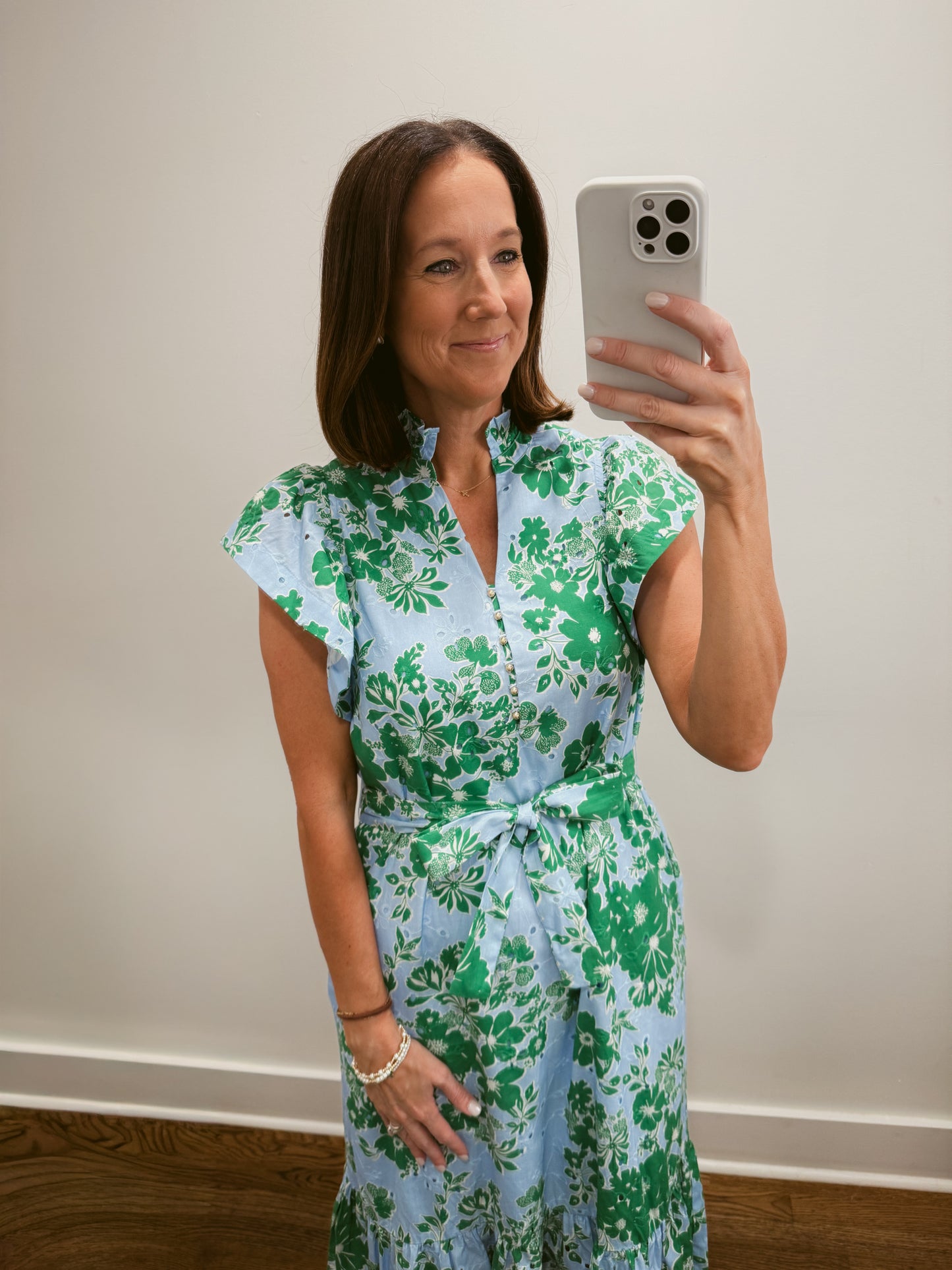The Green Floral Eyelet Midi Dress