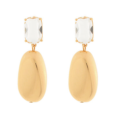 Glass and Puffy Gold Oval Drop Earrings