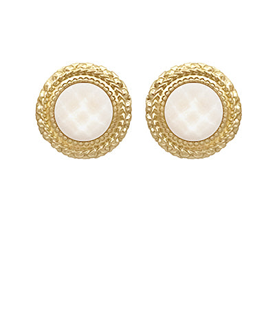 Textured White Round Stone Earrings