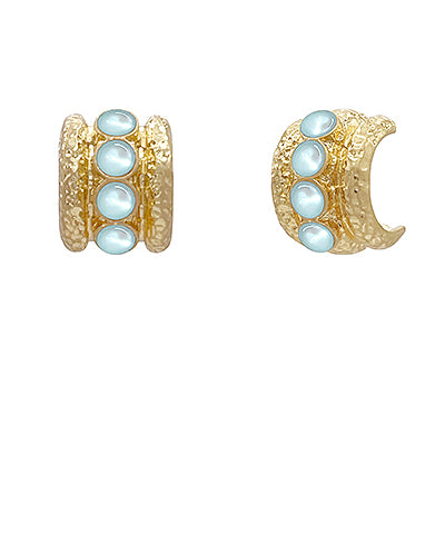 Bold 3D Line Gold Hoops in Icy Blue