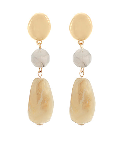 Natural and Grey Marbled Long Drop Earrings