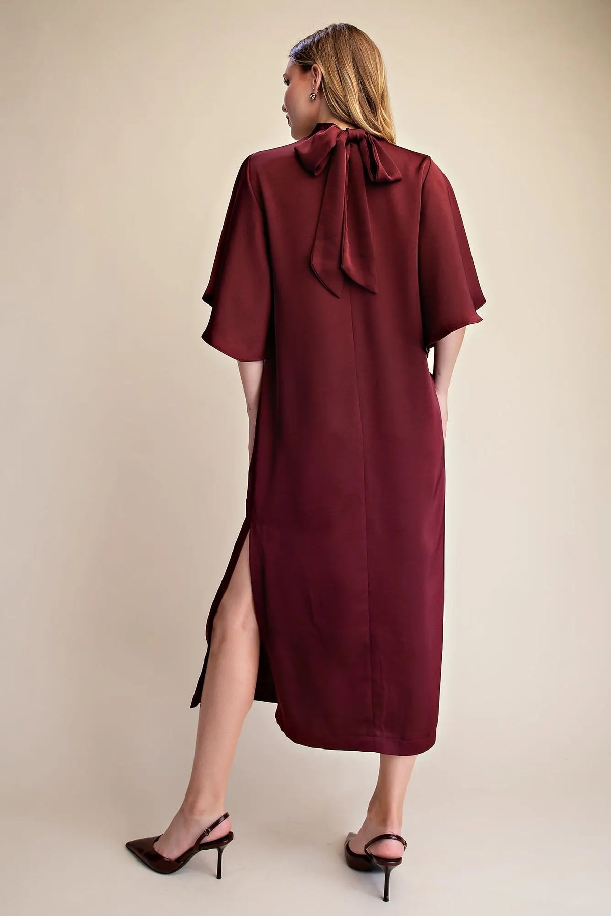 The Bordeaux Dress | Burgundy Satin Midi Dress