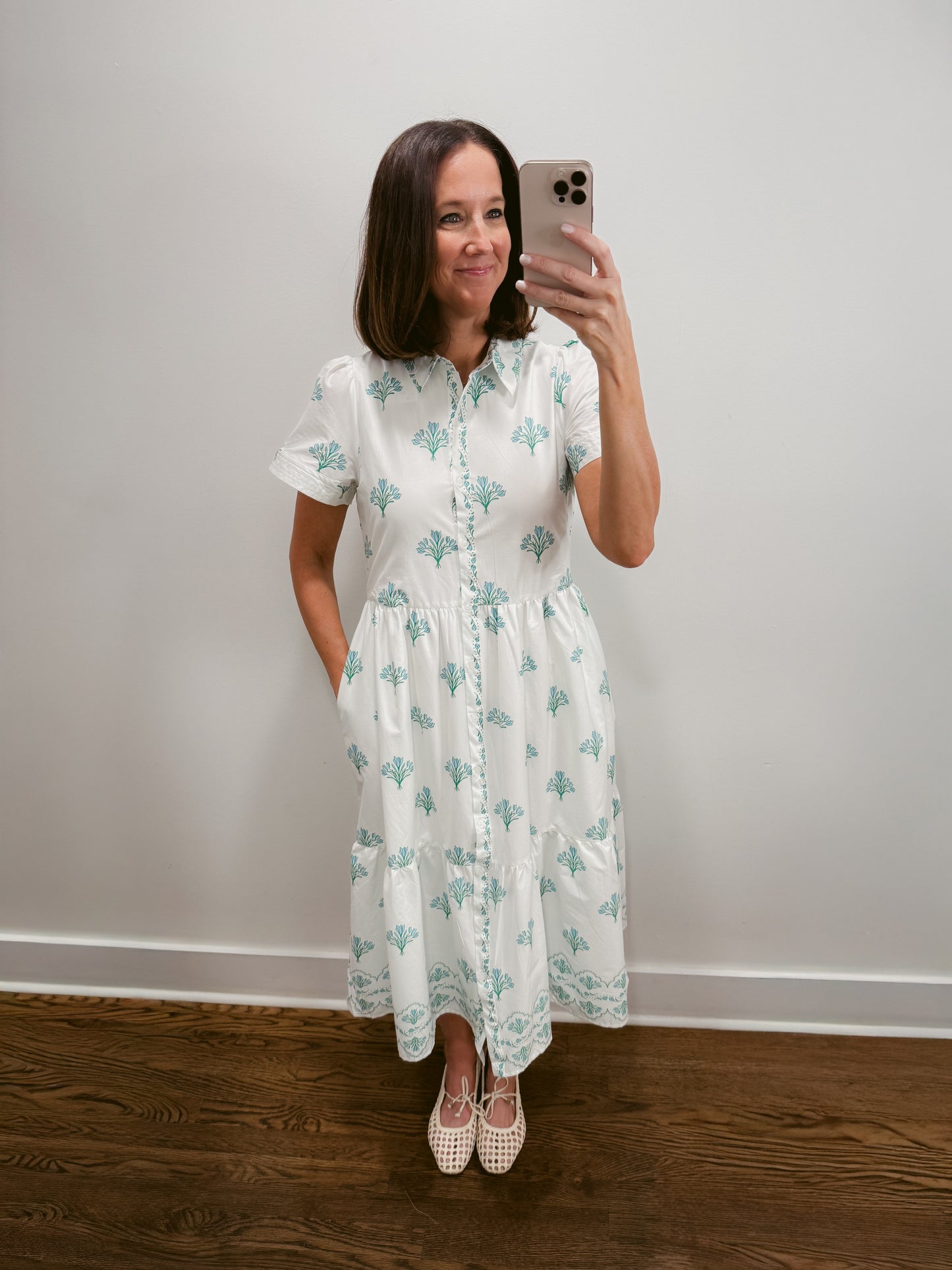 Seafoam Bloom Tiered Midi Dress