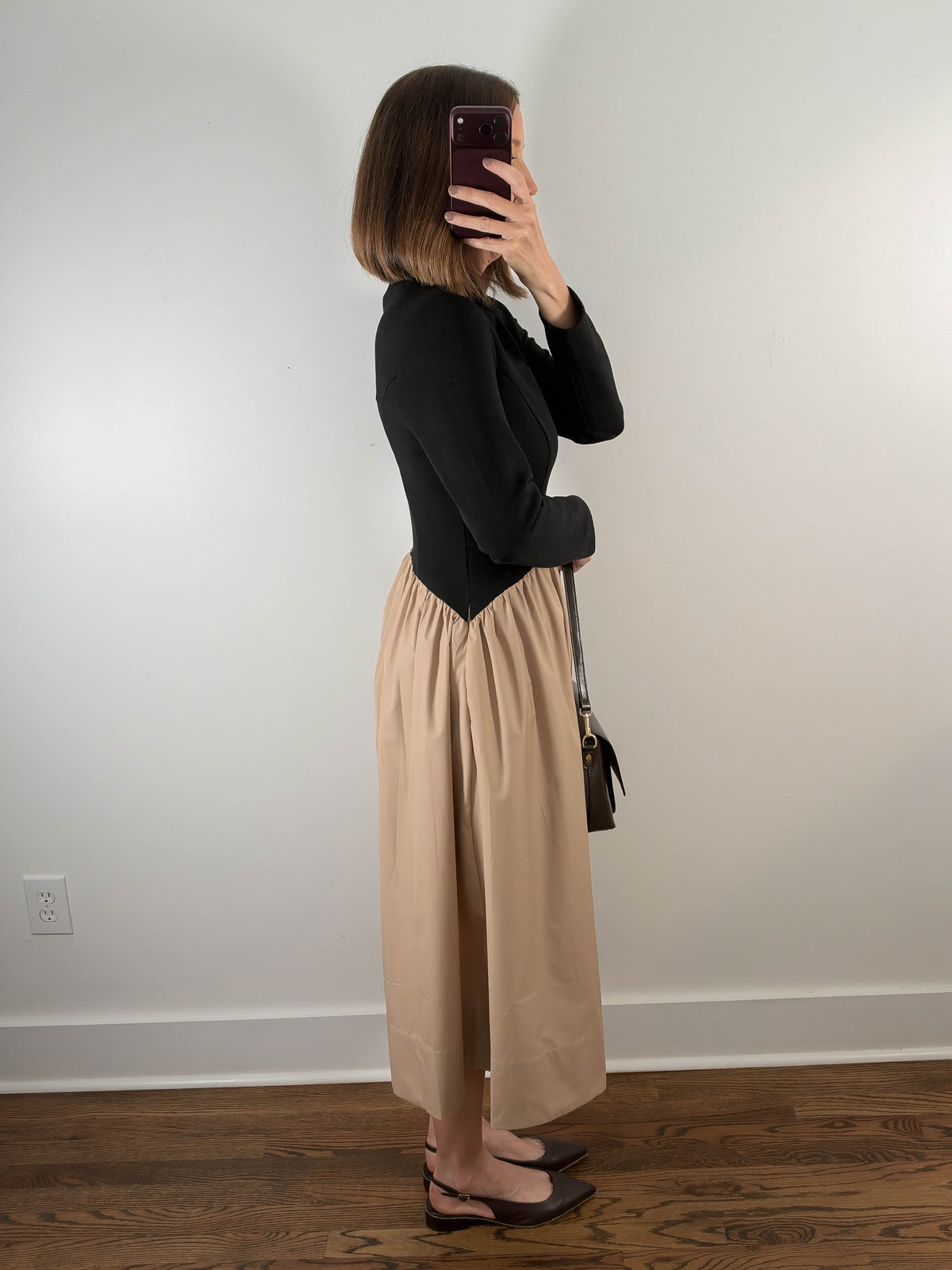 The Manhattan Dress | Black and Khaki Mock Neck Midi Dress