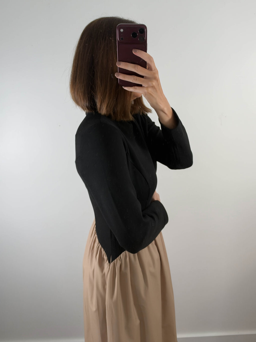 The Manhattan Dress | Black and Khaki Mock Neck Midi Dress