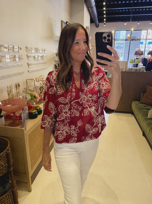 The Cranberry Sketch Floral Top
