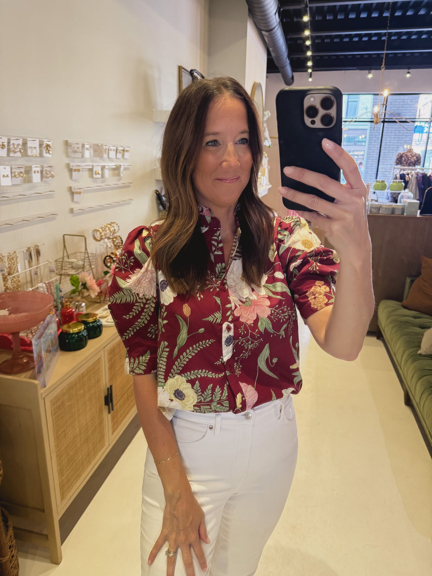 The Floral Foliage Top in Maroon