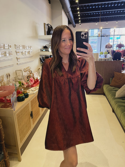 The Bourdeaux Balloon Sleeve Swing Dress