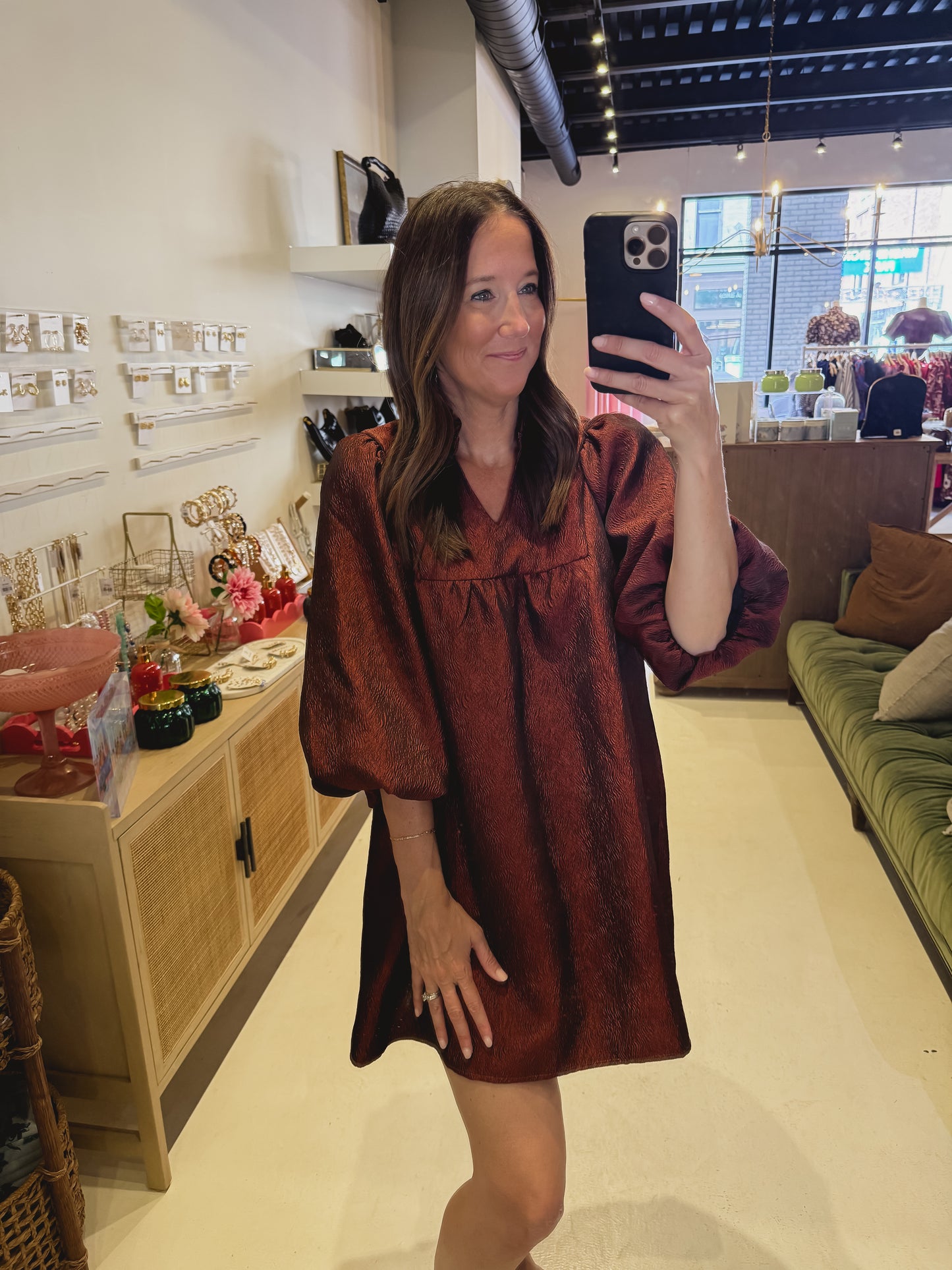 The Bourdeaux Balloon Sleeve Swing Dress