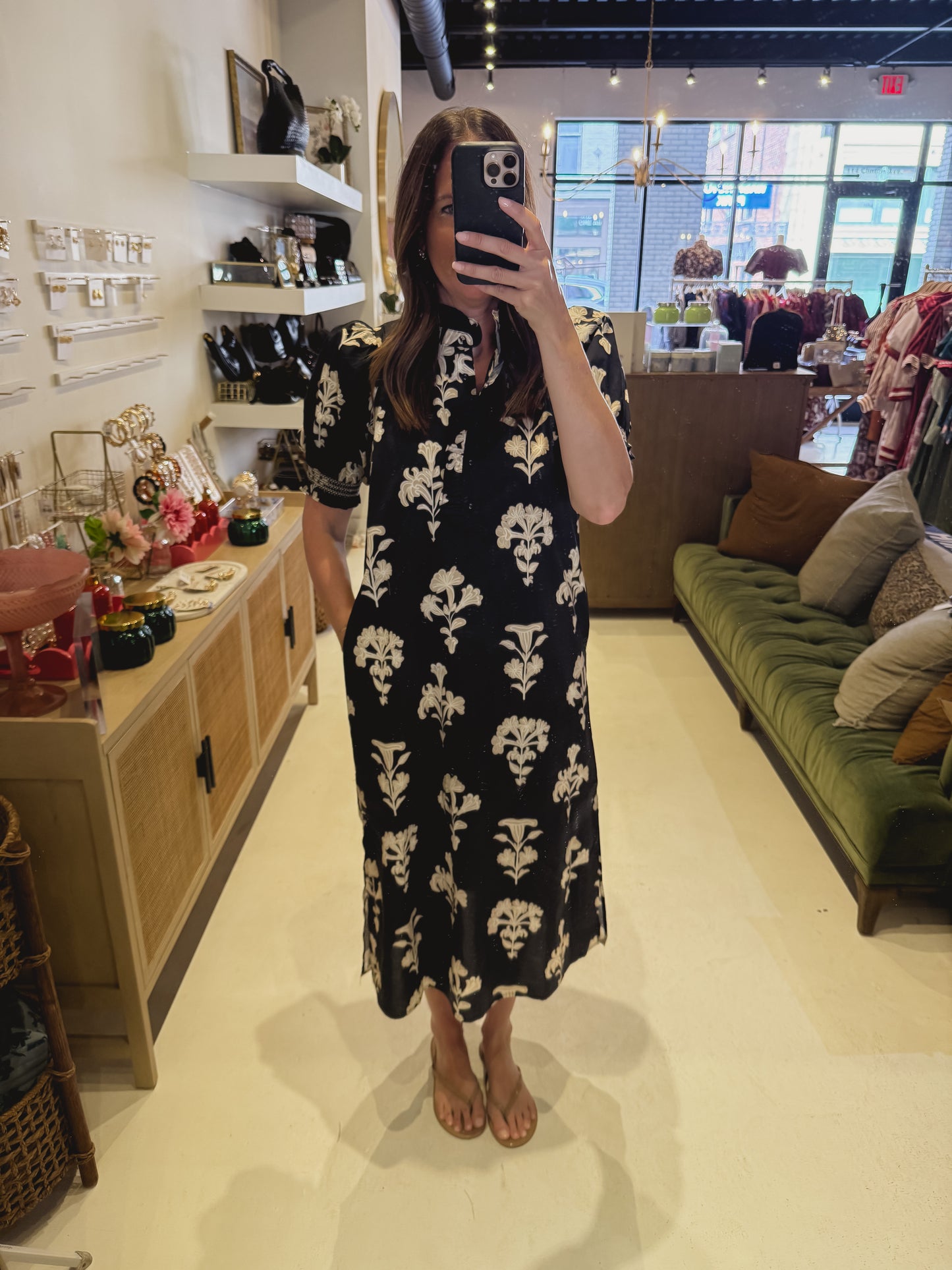 The Noir Column Dress in Black Floral Motif