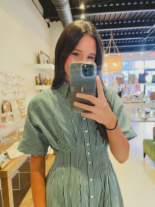 The Brooklyn Pleated Midi Dress in Green