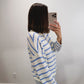Striped Piper Cardigan in Ivory/Blue