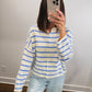 Striped Piper Cardigan in Ivory/Blue
