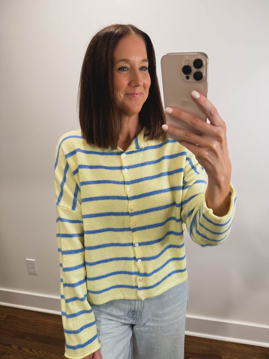 Striped Piper Cardigan in Light Yellow