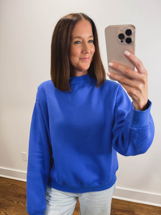 Nelly Mock Neck Pullover in Royal Blue
