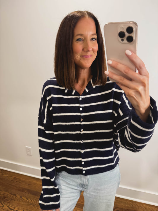 Striped Piper Cardigan in Midnight