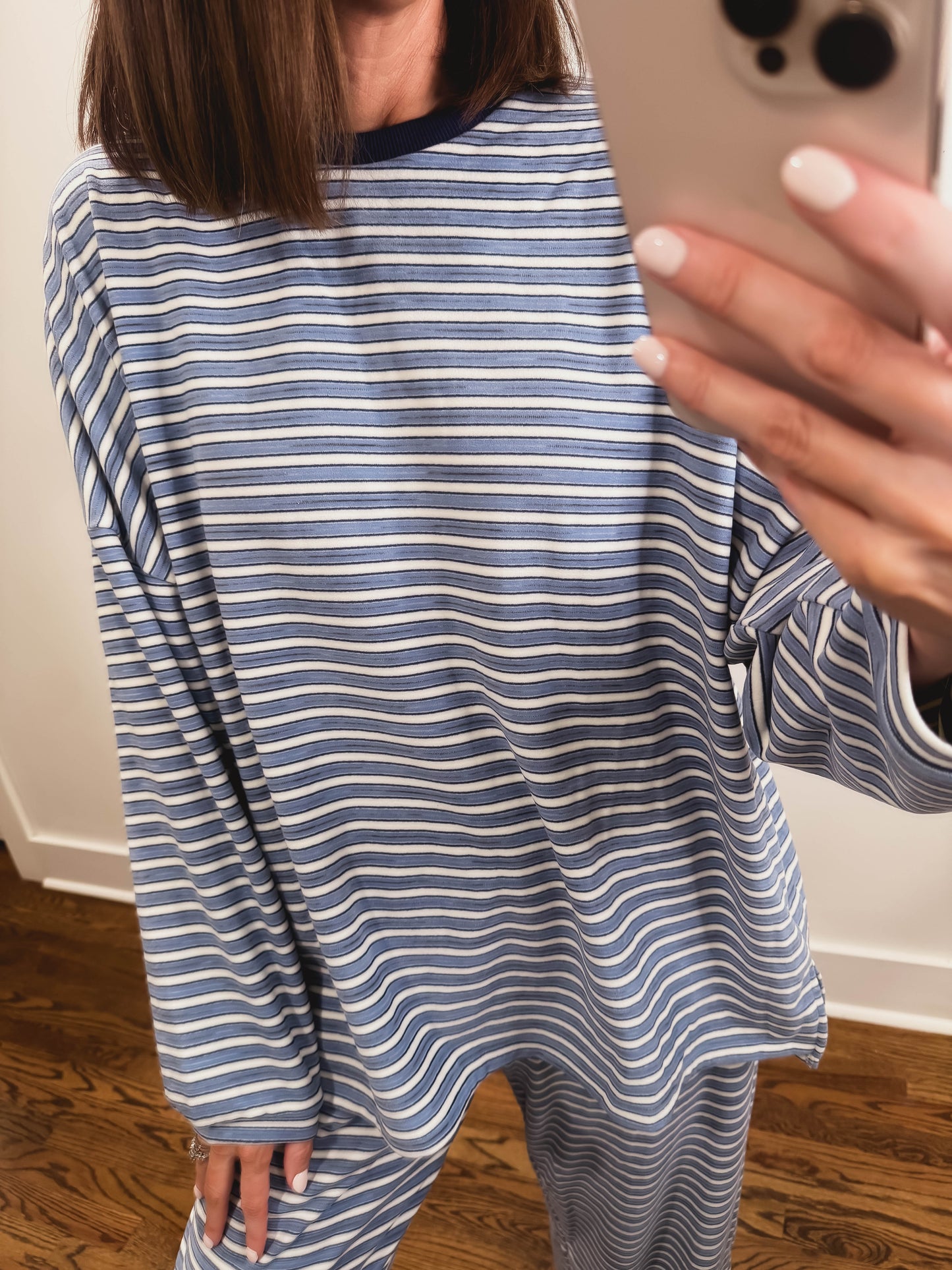 The Morgan Striped Oversized Long Sleeve Top in Blue
