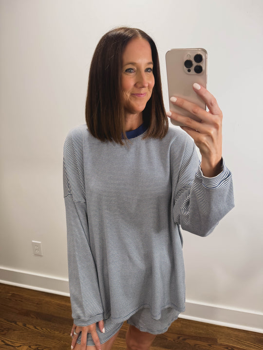 The Kennedy Striped Long Sleeve Top in Blue