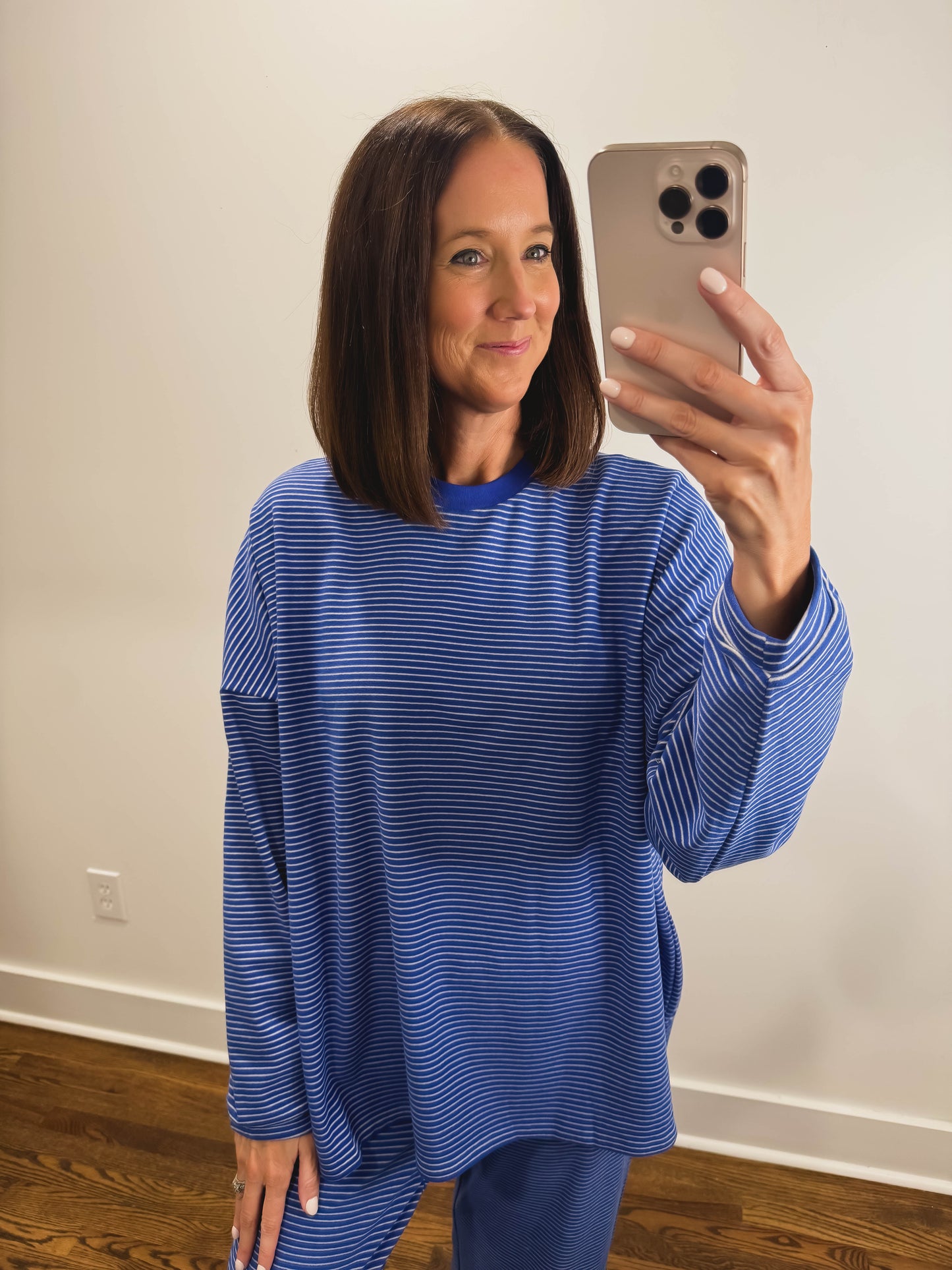 The Levi Striped Oversized Long Sleeve Top in Royal Blue