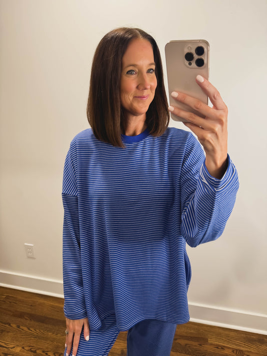The Levi Striped Oversized Long Sleeve Top in Royal Blue