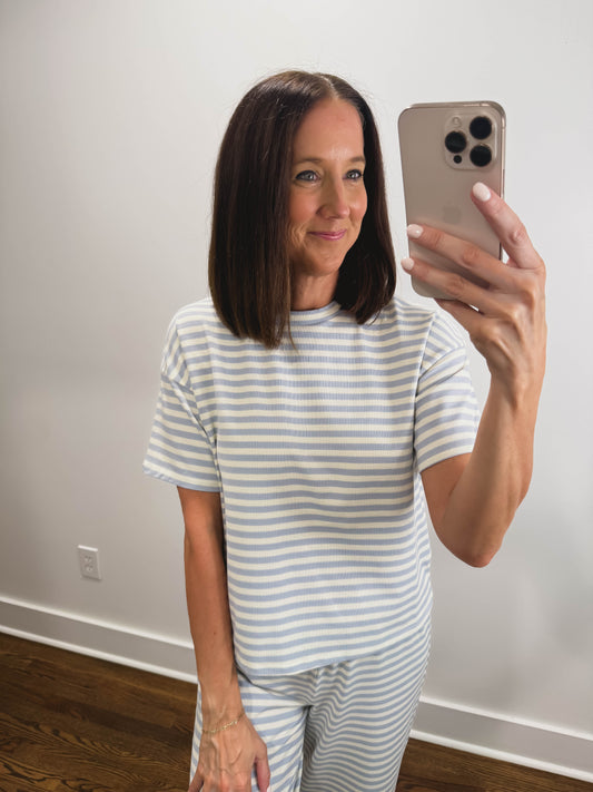 The Sandbar Striped Top in Light Blue