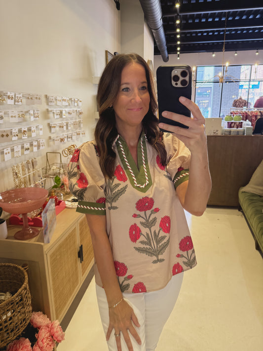 The Forrest Floral Top in Taupe