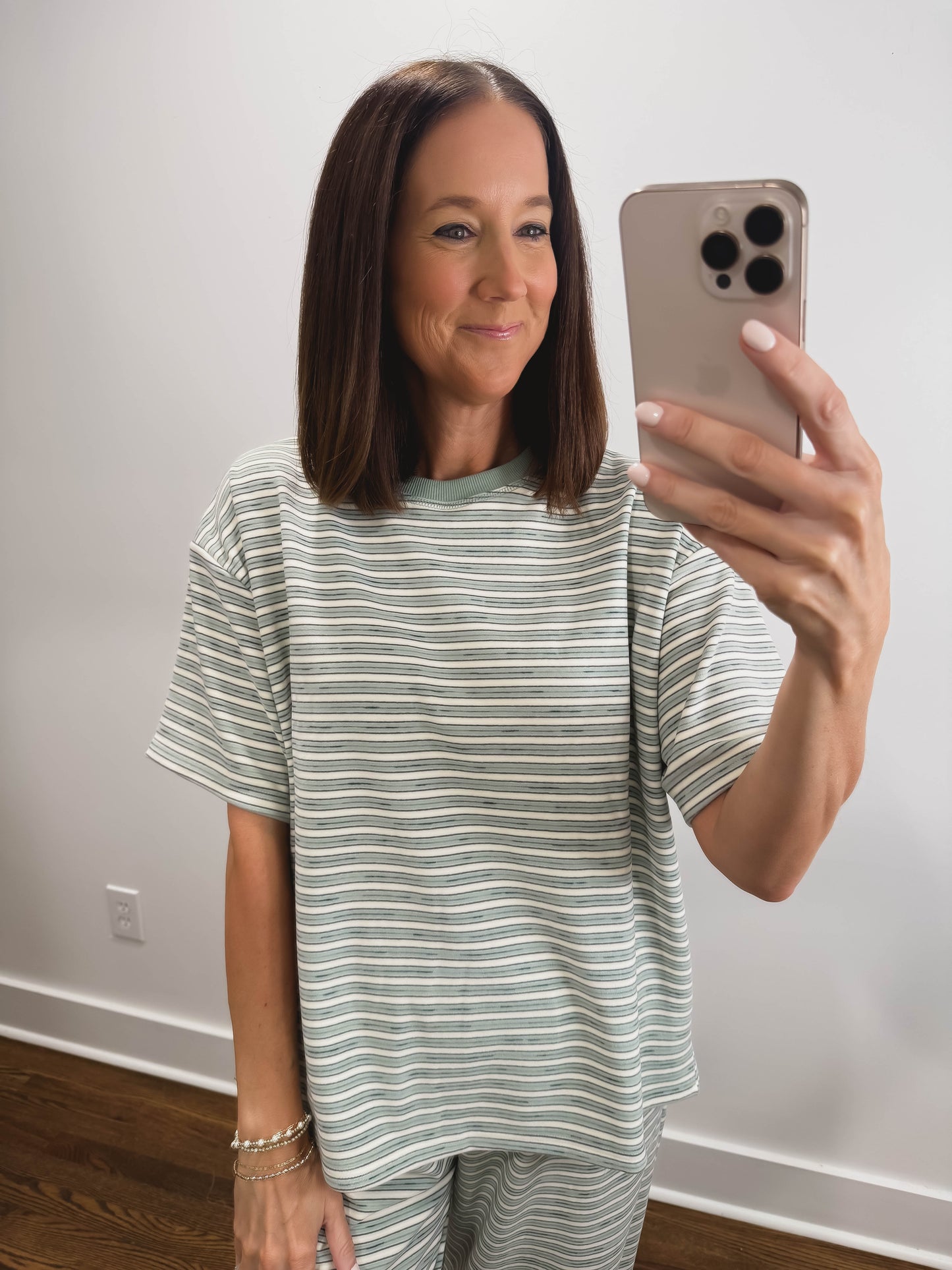 The Morgan Striped Oversized Short Sleeve Top in Mint