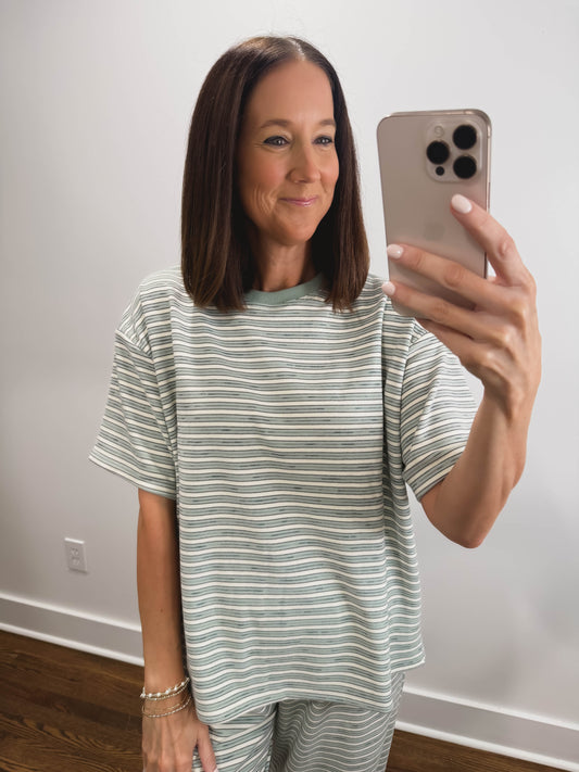 The Morgan Striped Oversized Short Sleeve Top in Mint