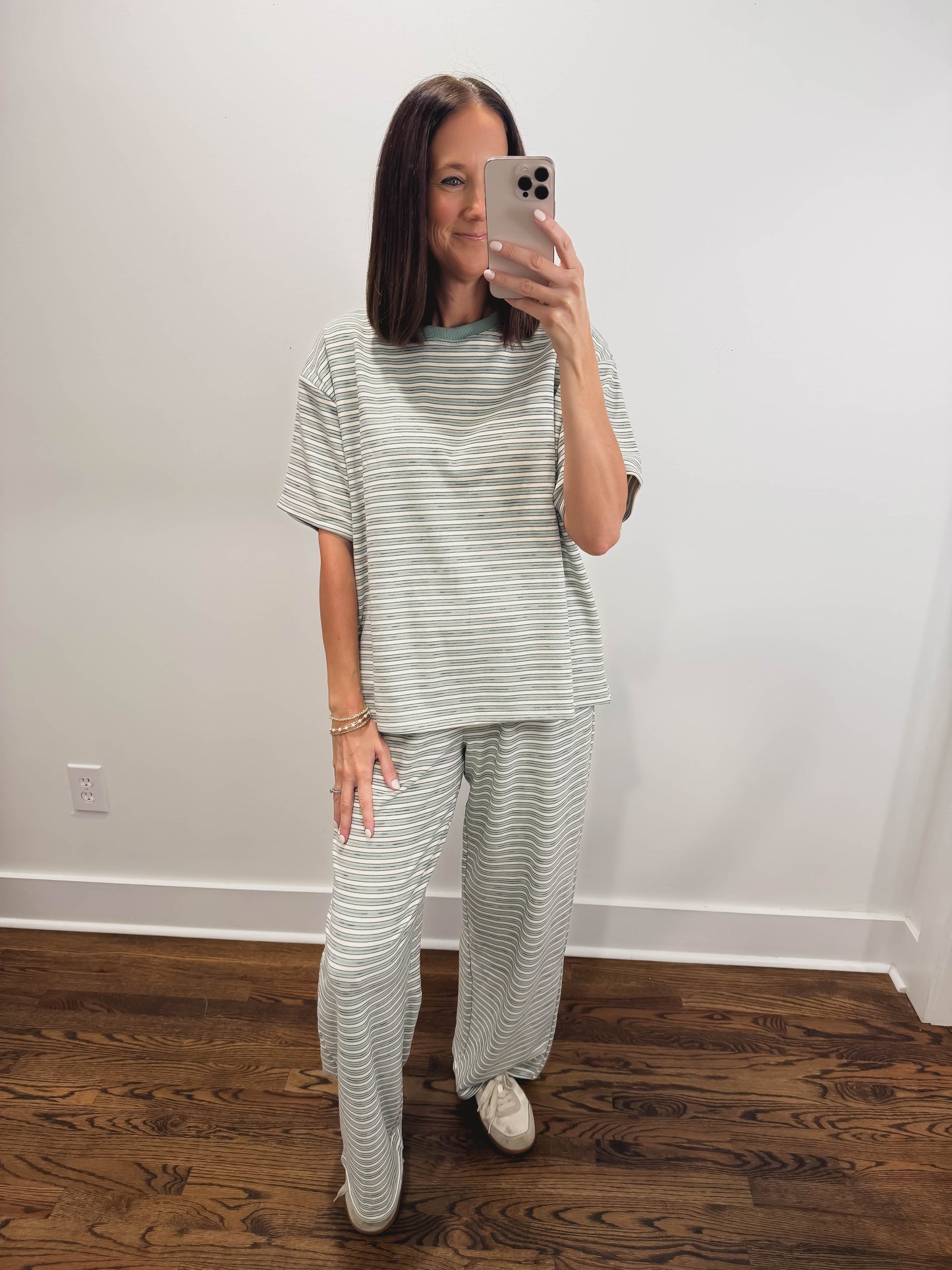 The Morgan Striped Oversized Short Sleeve Top in Mint